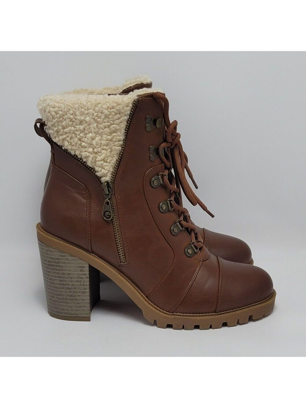 GBG By Guess Jesera Lace Up Ankle Boots Sherpa Fleece Lined Heeled Booties 10M